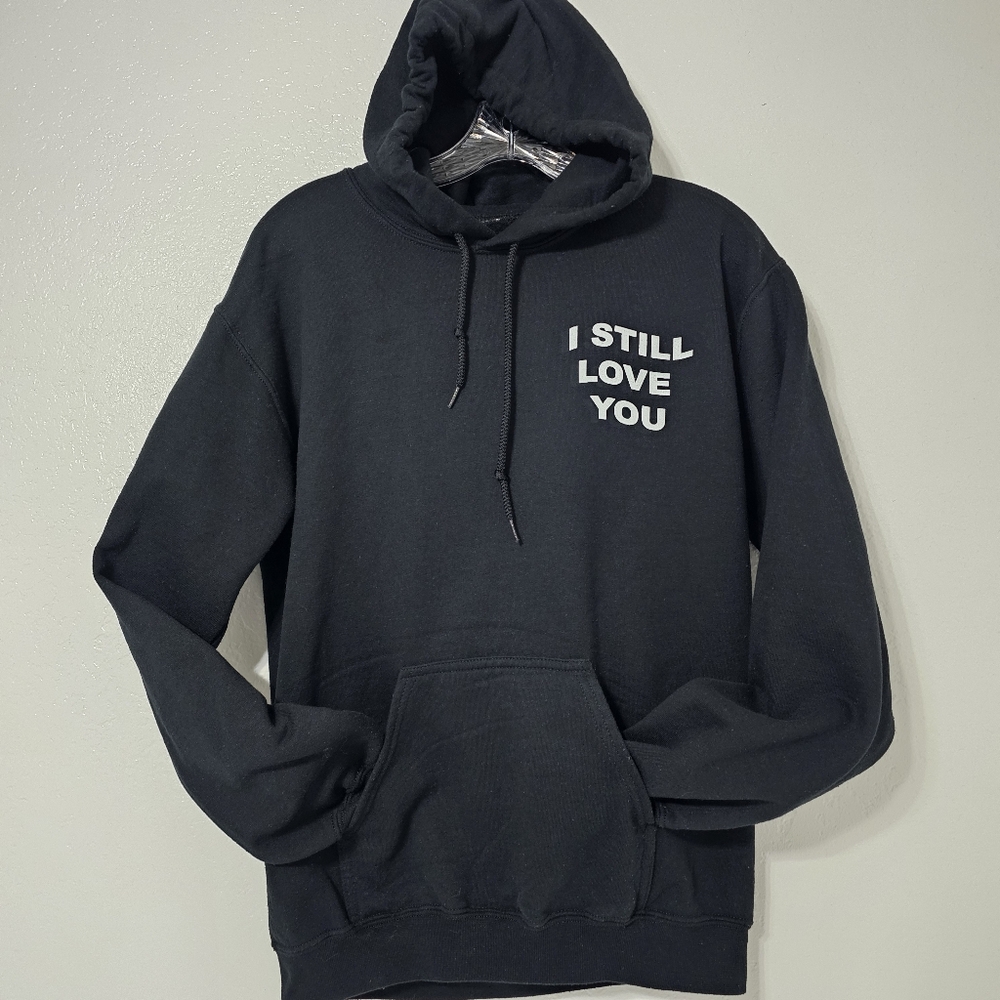 Yours Truly “I Still Love You” Hoodie Black Sz S Back Flame Rose Streetwear